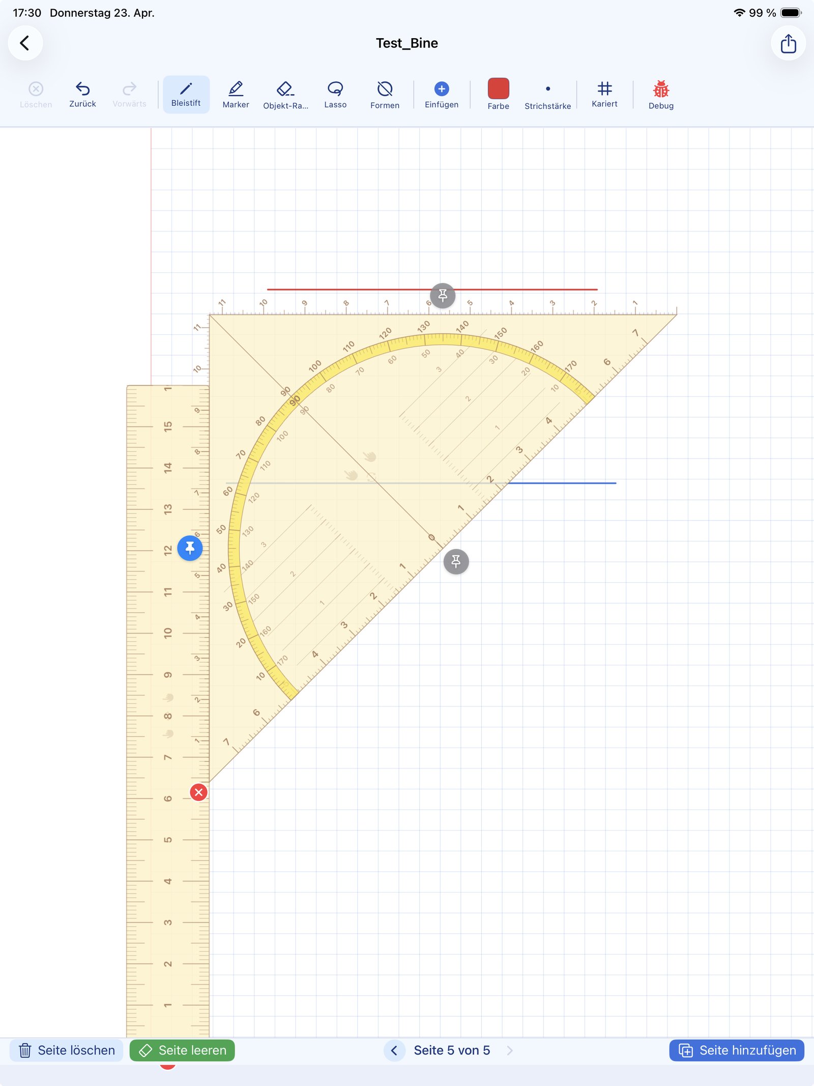 Ruler attached to set square